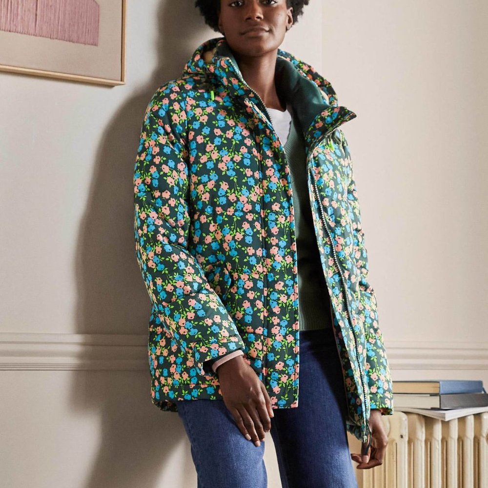 Boden Green Floral Puffer